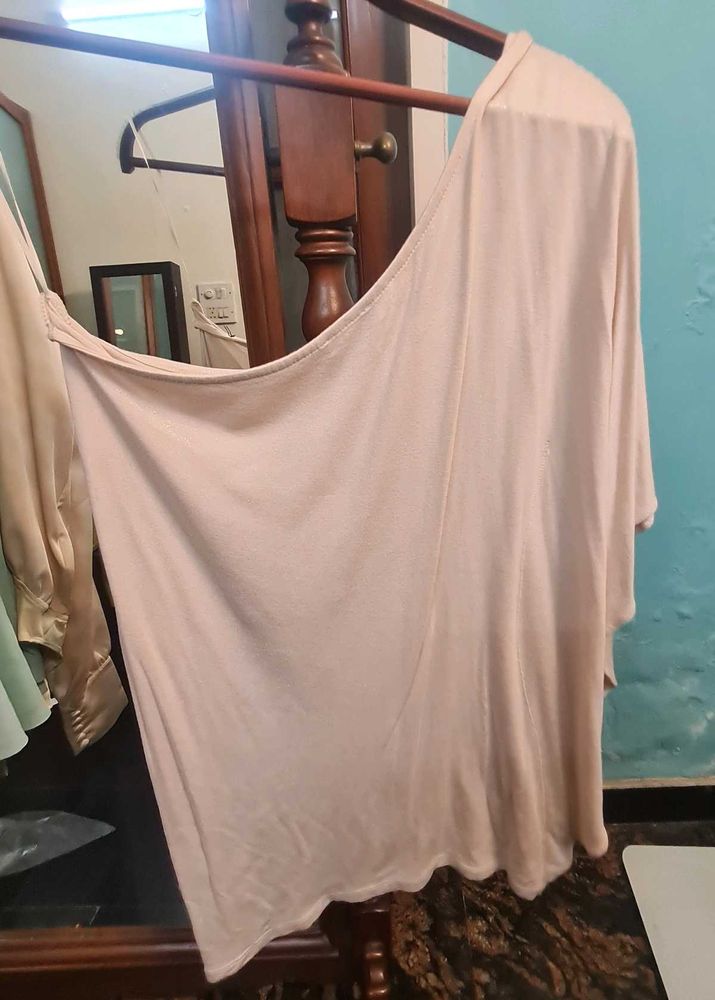 New One shoulder Flowy Beige Tunic Top