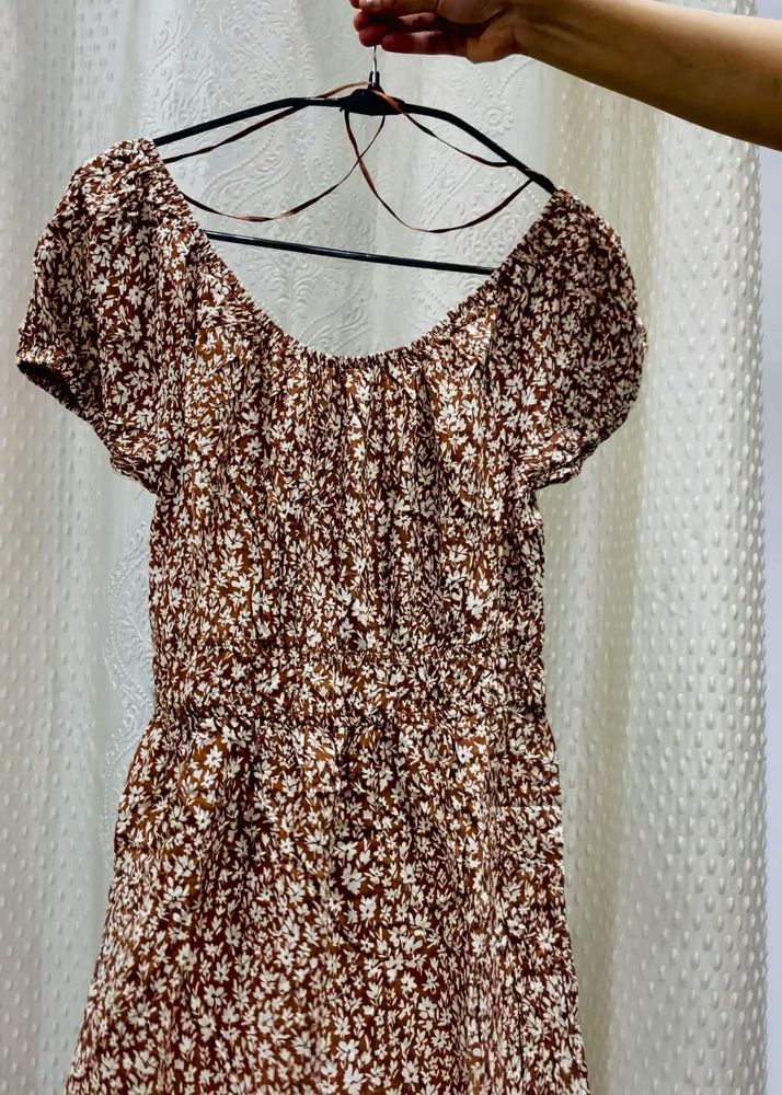 Cute Floral Print Off-Shoulder Dress