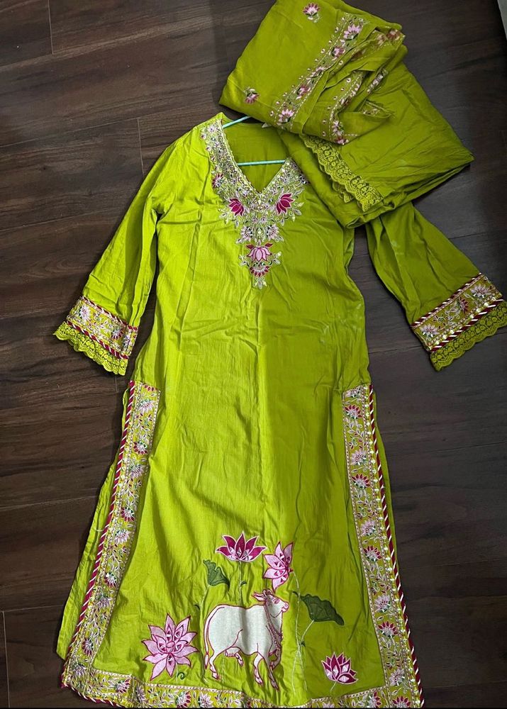 Vibrant Green Embroidered Kurta Set