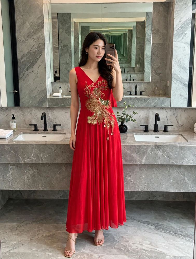 Stunning Red Embellished Evening Gown