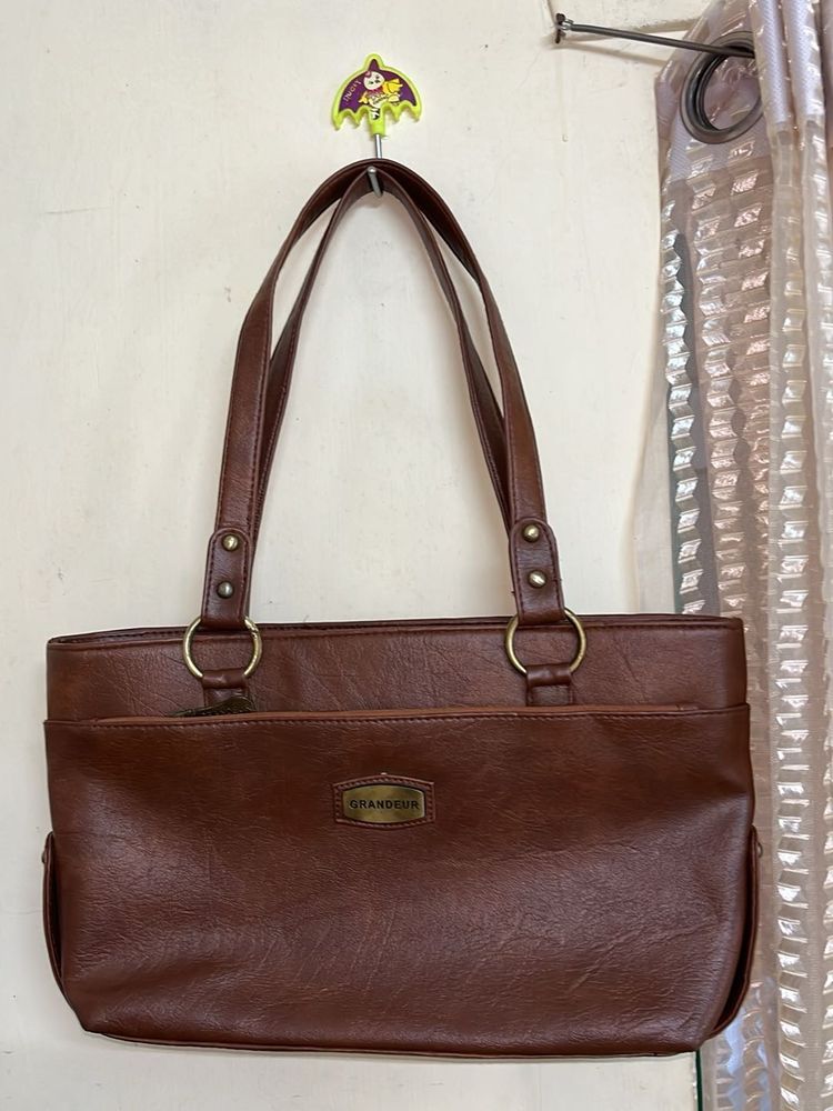 Classic Brown Faux Leather Tote Bag
