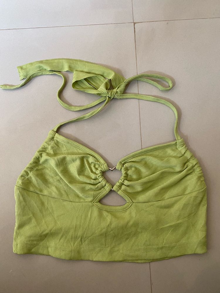 Lime Green Halter Neck Crop Top