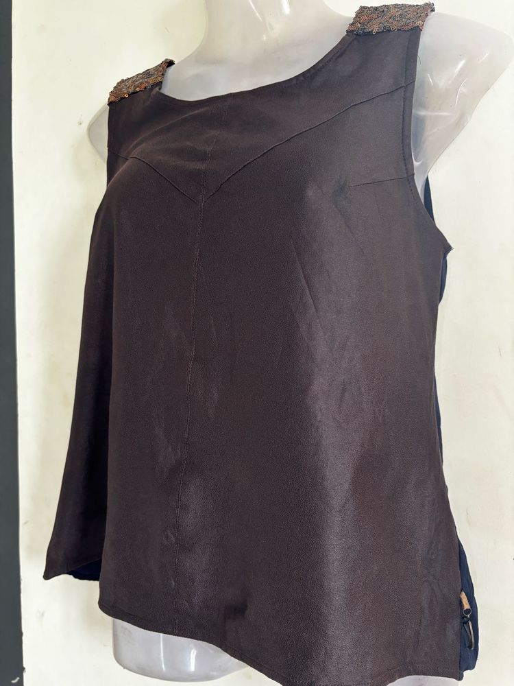Stylish Brown leather Sleeveless Top