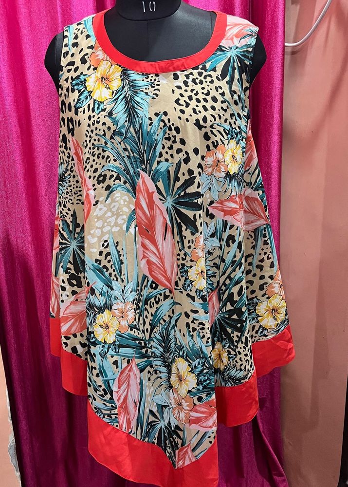 Vibrant Tropical Print Tunic Top