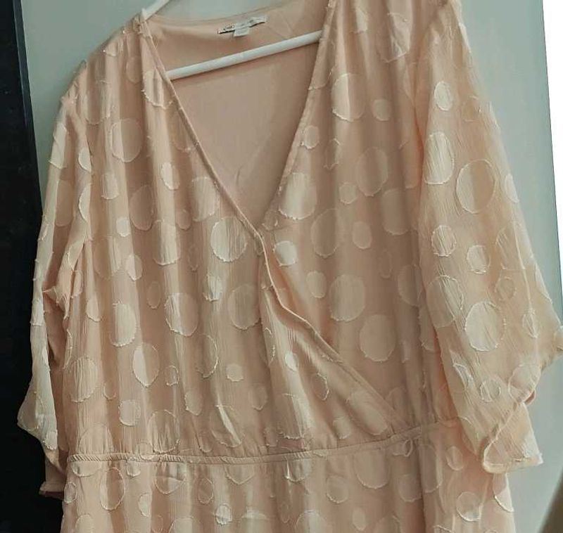 Elegant Peach Polka Dot Dress