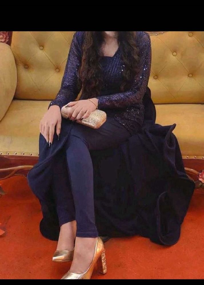 Sparkling Navy Blue Gown with Leggings