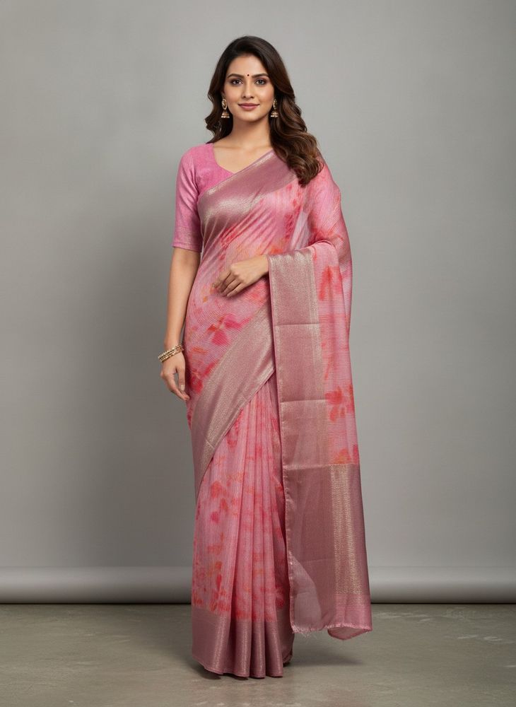 Beautiful Pink Saree with Blouse
