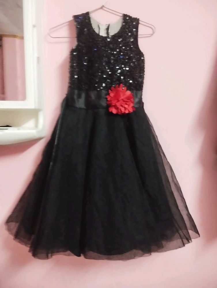 Sparkly Black Party Dress with Flower Accent