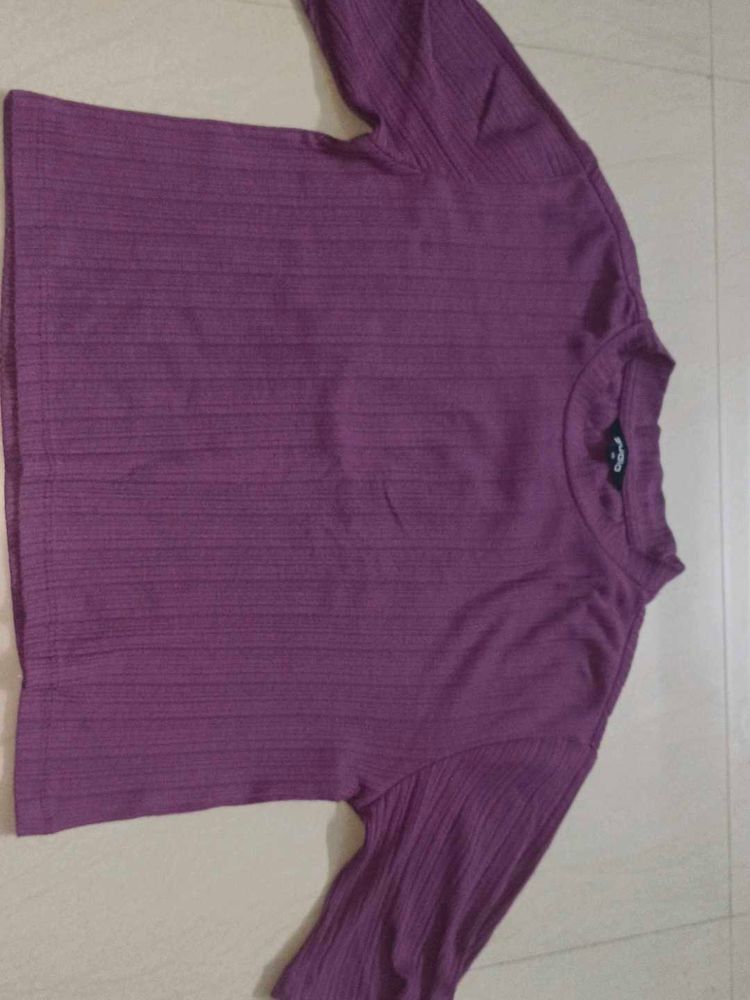Purple Ribbed Crop Top