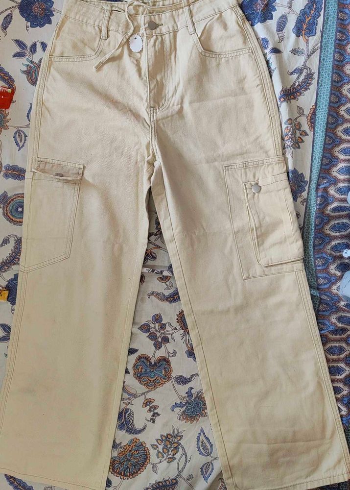 savana Trendy Beige Cargo Pants