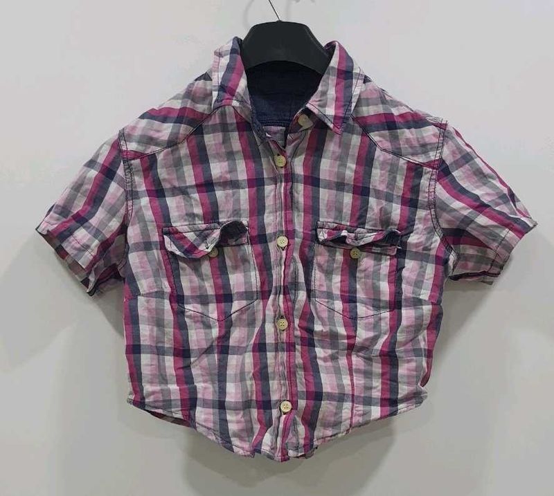 Trendy Multi-Color Plaid Crop Shirt