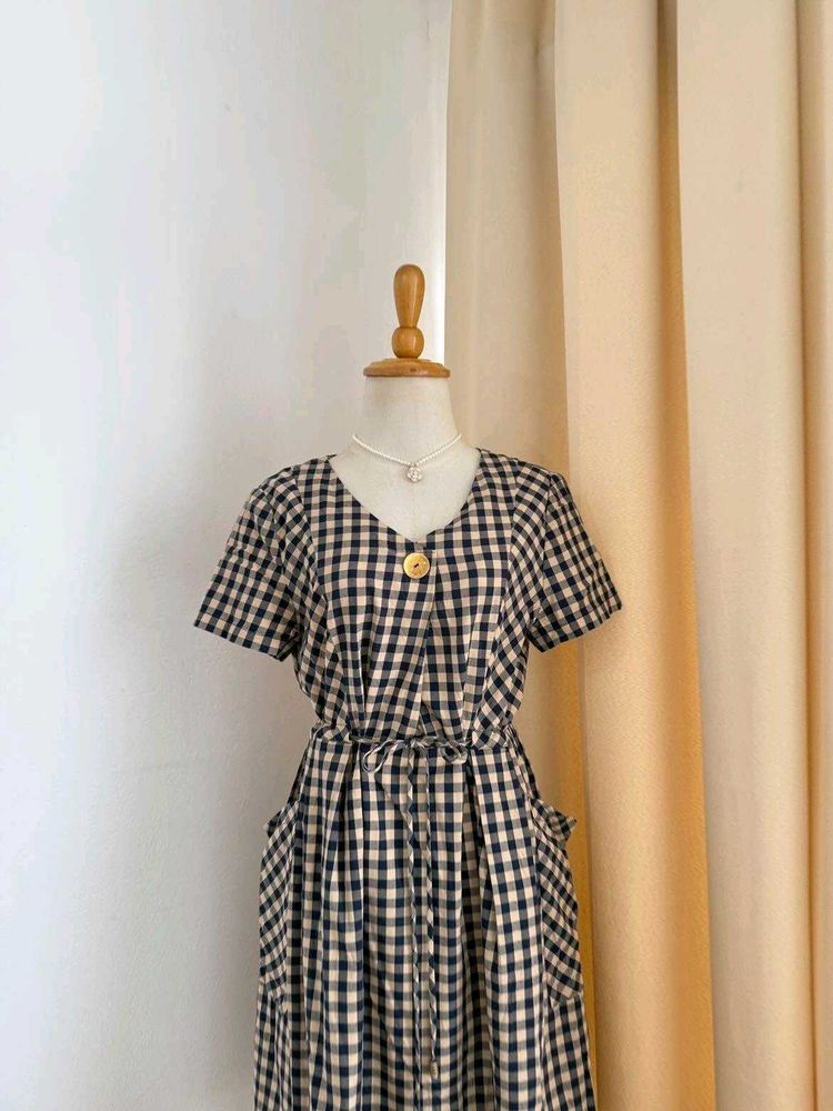Chic Gingham Checkered Dress(Tie-waist)