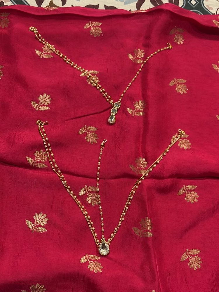 Elegant Pearl &amp; Crystal Maang Tikka Combo