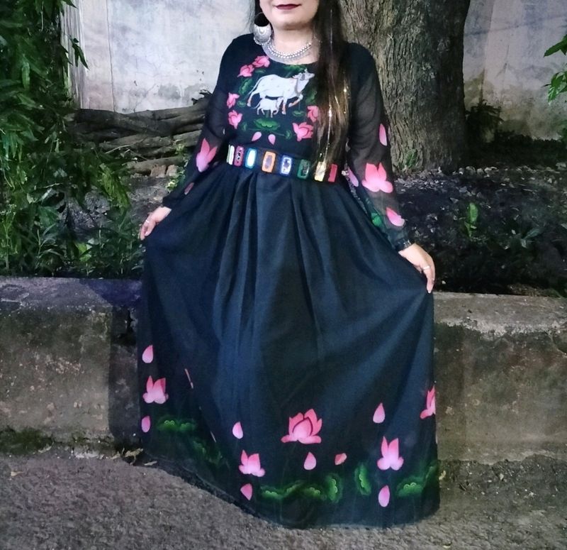 COW PRINT BLACK GOWN