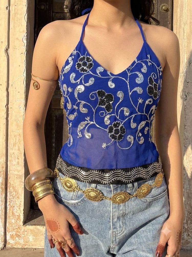 Blue Y2K Top