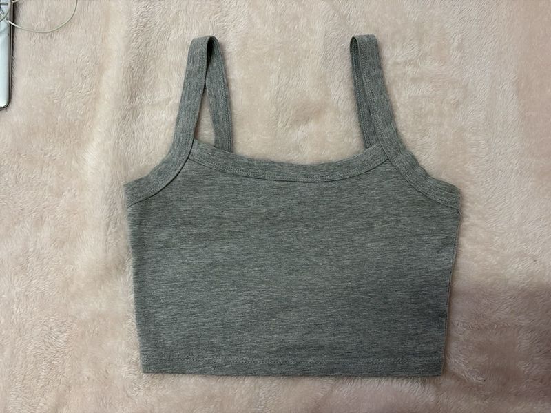Grey Spaghetti Strap Crop Top