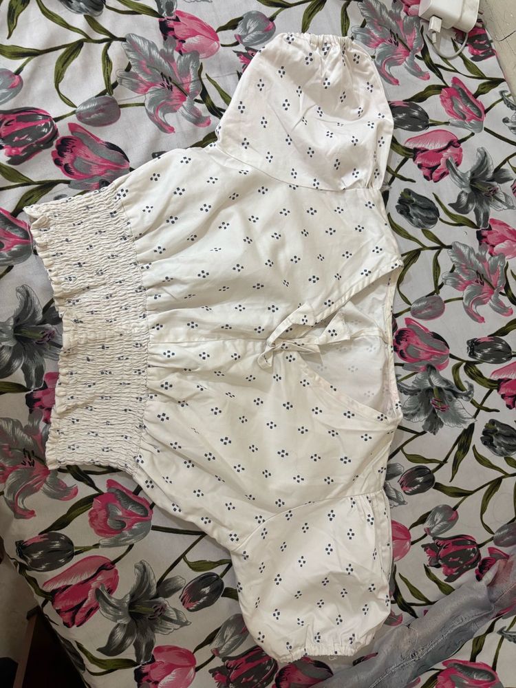White Smocked Crop Top