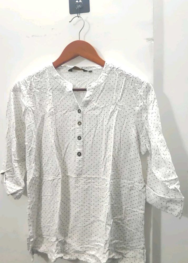 White Polka Dot V-Neck Top