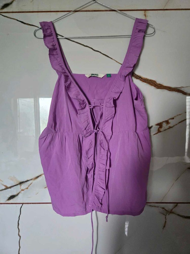 Chic Purple Ruffled Lace-Up Top