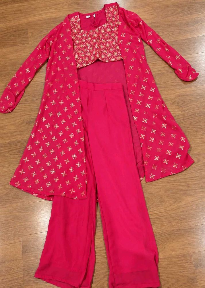 Fashion Dream Girls Pink Georgette Embroidered 3-P