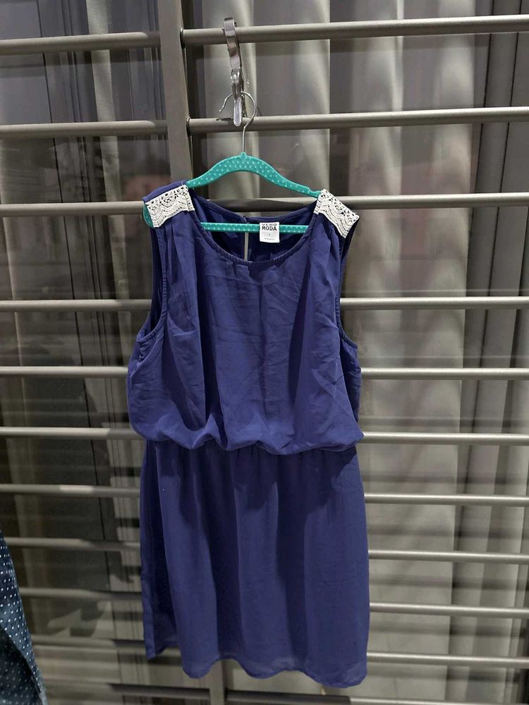 Blue Sleeveless Dress with Lace Detail