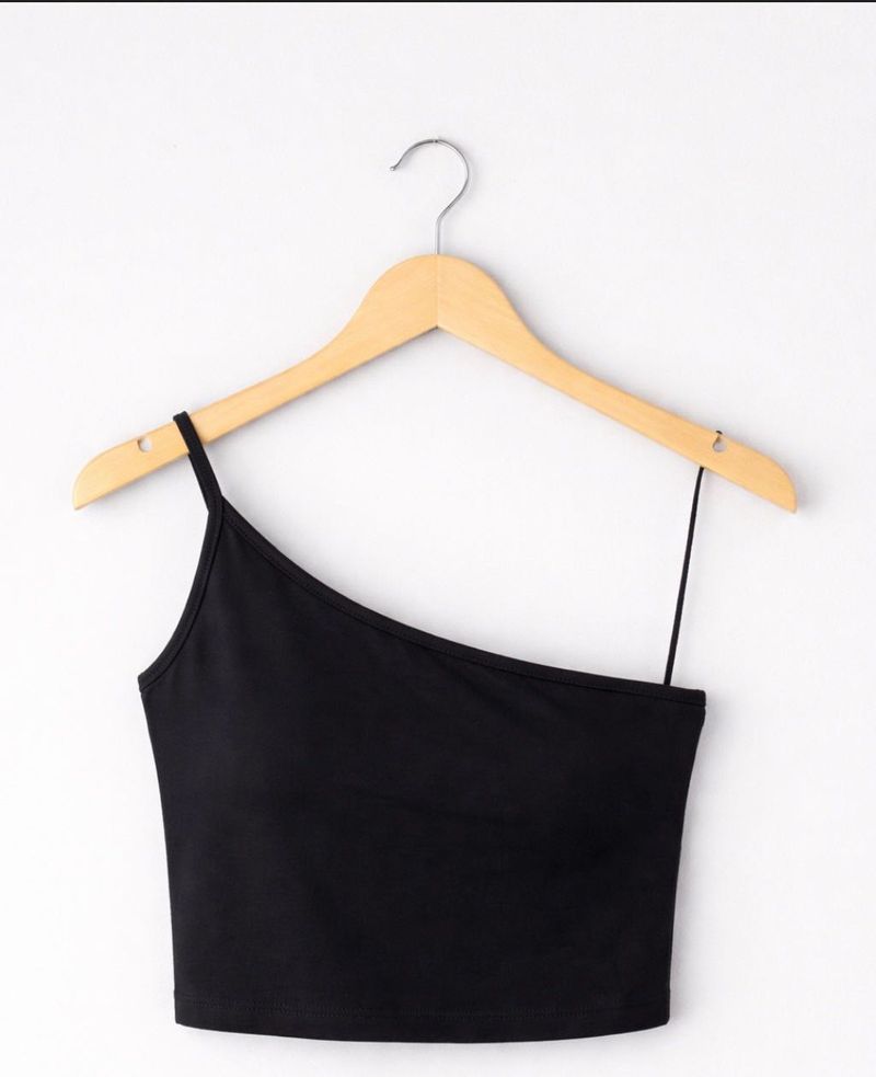 Black One-Shoulder Crop Top