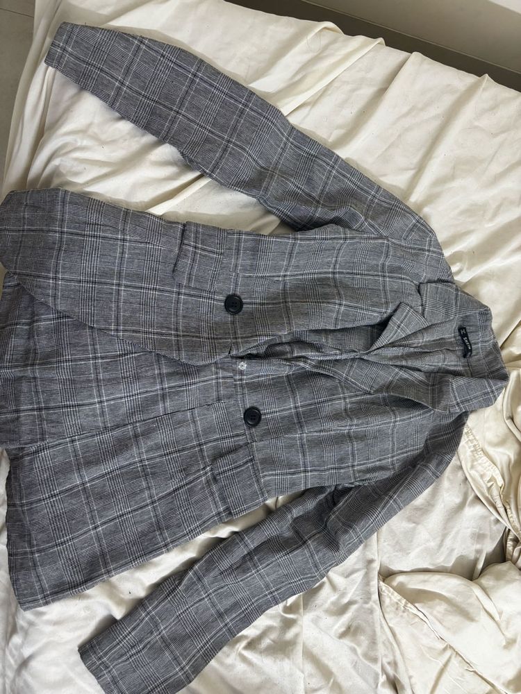 Plaid Double-Breasted Blazer