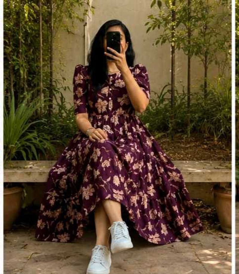 Beautiful Floral Print Maxi Dress_All size