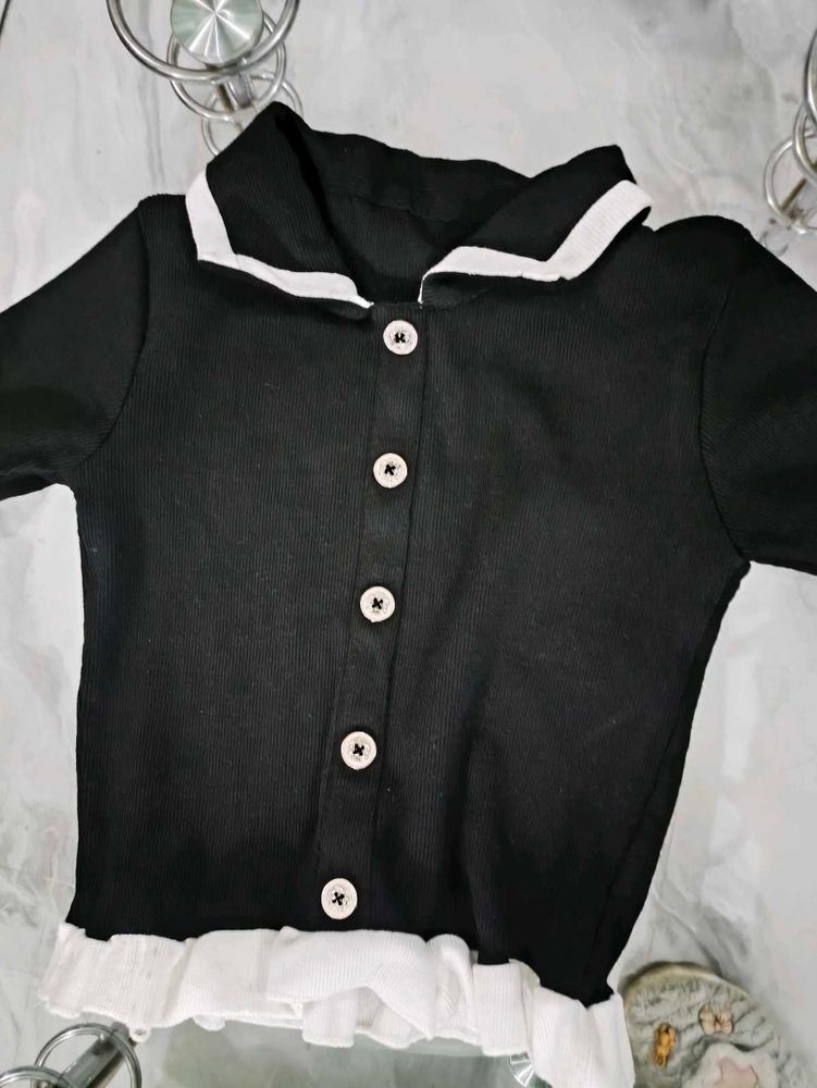 Black &amp; White Collared Cardigan
