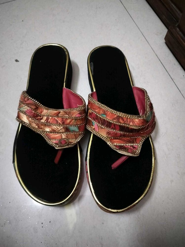 Embroidered Platform Flip-Flops