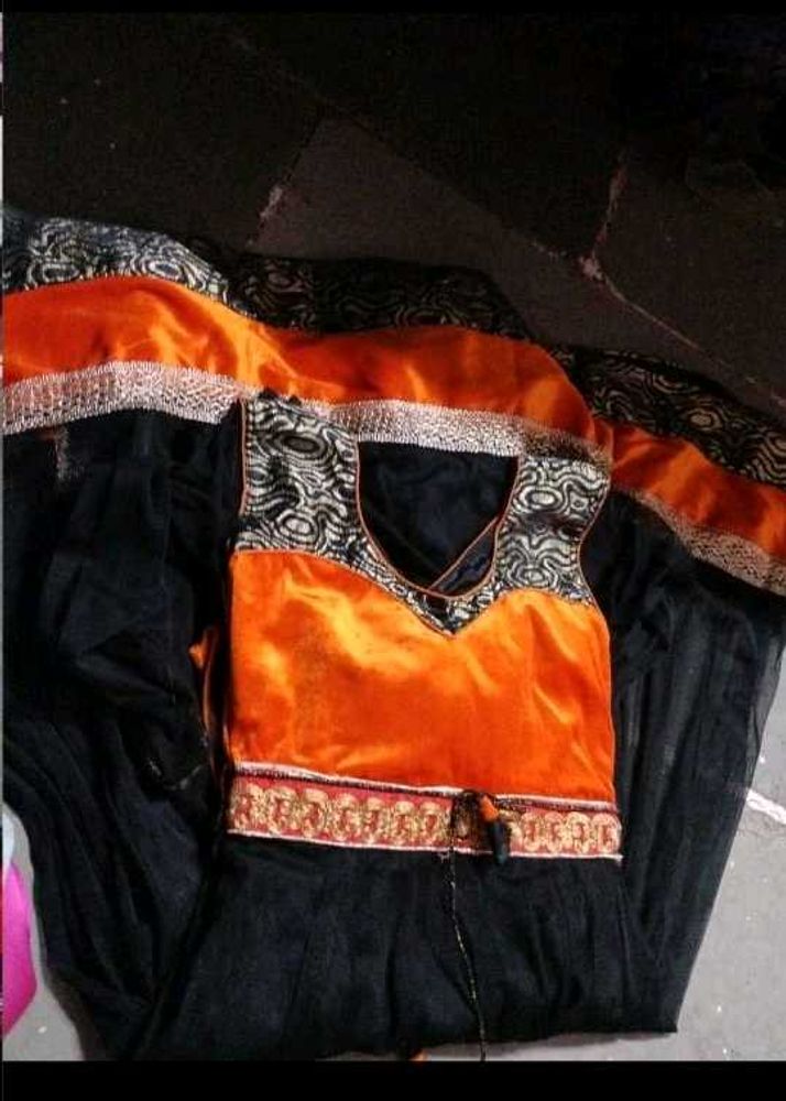 Elegant Orange &amp; Black Lehenga Choli Set