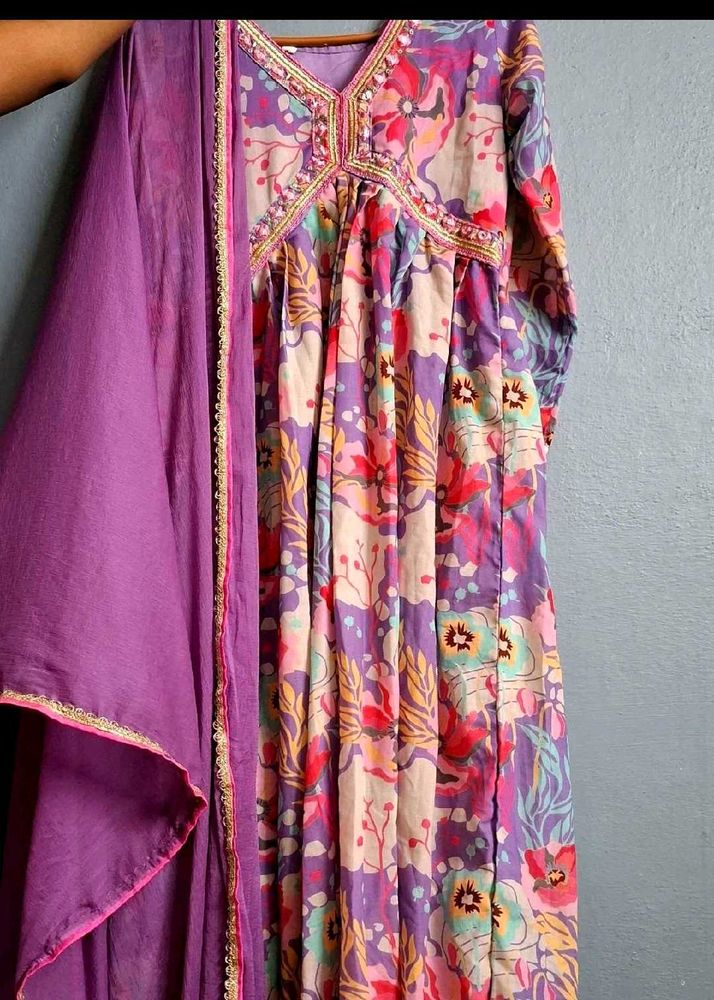 Vibrant Floral Kurta Set with Dupatta