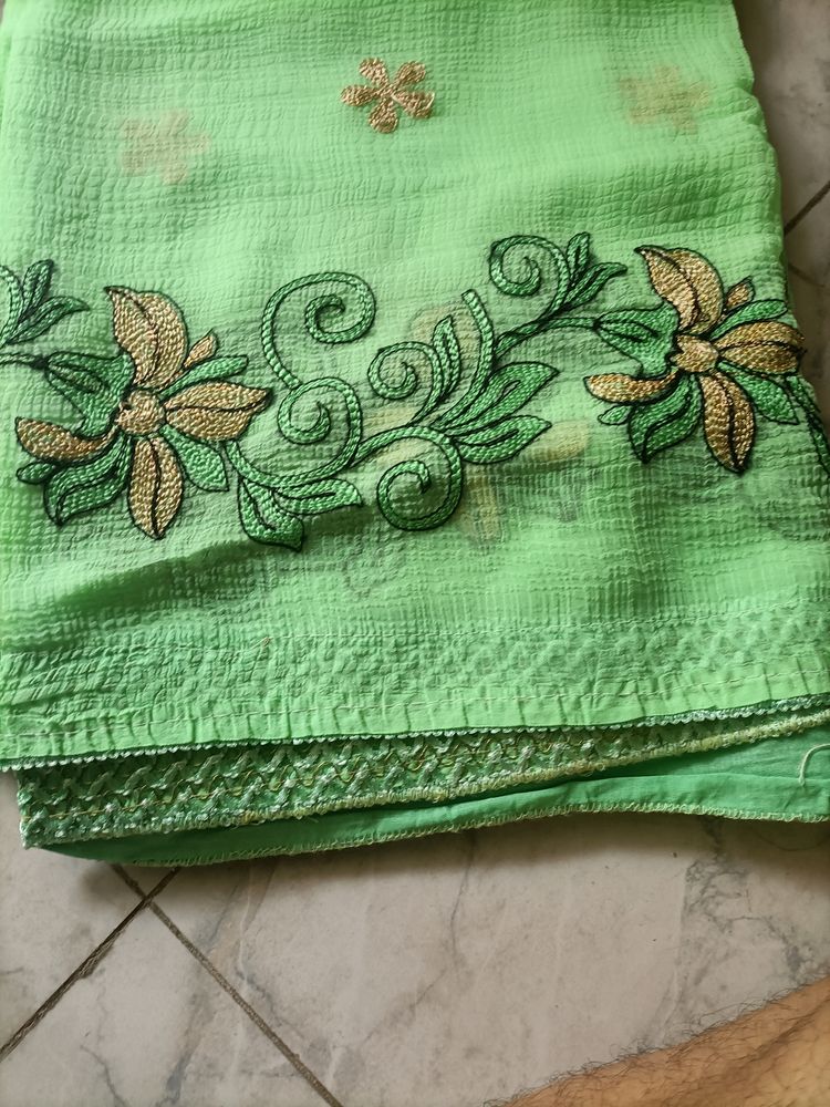 Beautiful Green Pista Colour Saree