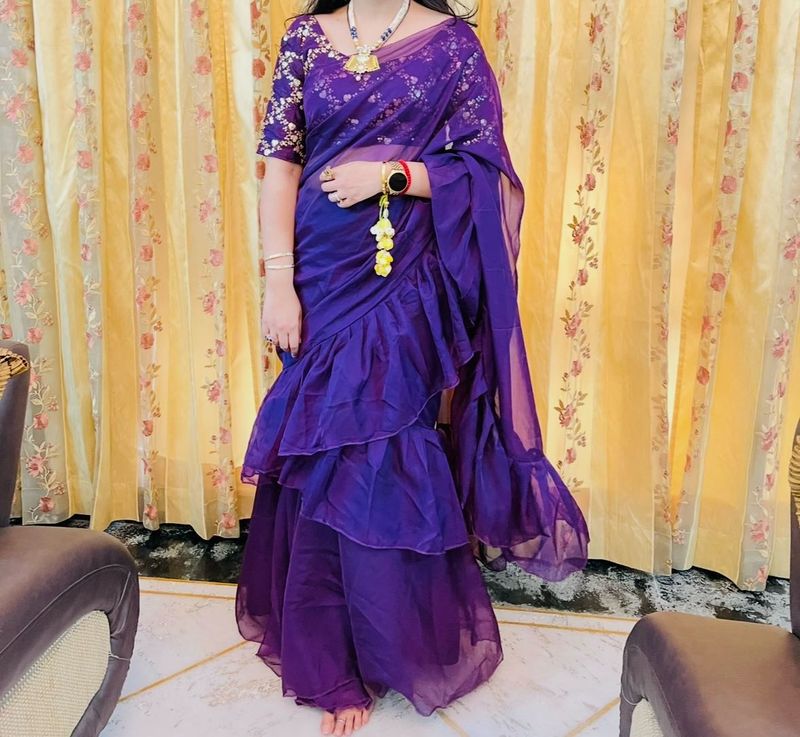Stunning Purple Ruffled Saree