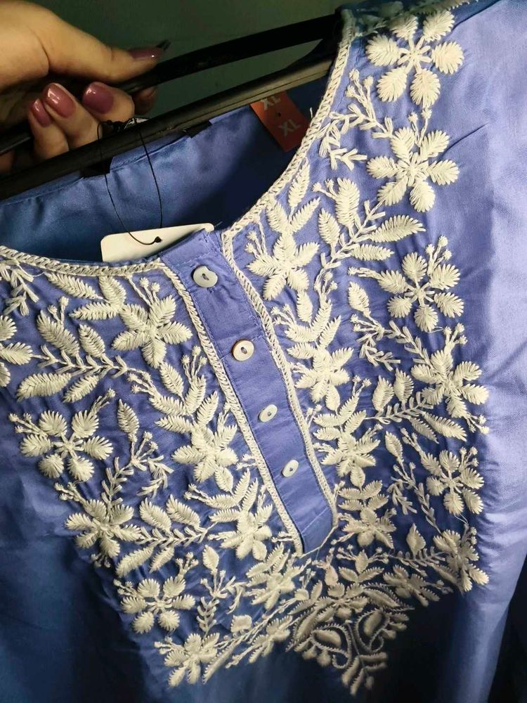 pinterest Blue Cotton embroidery Kurta