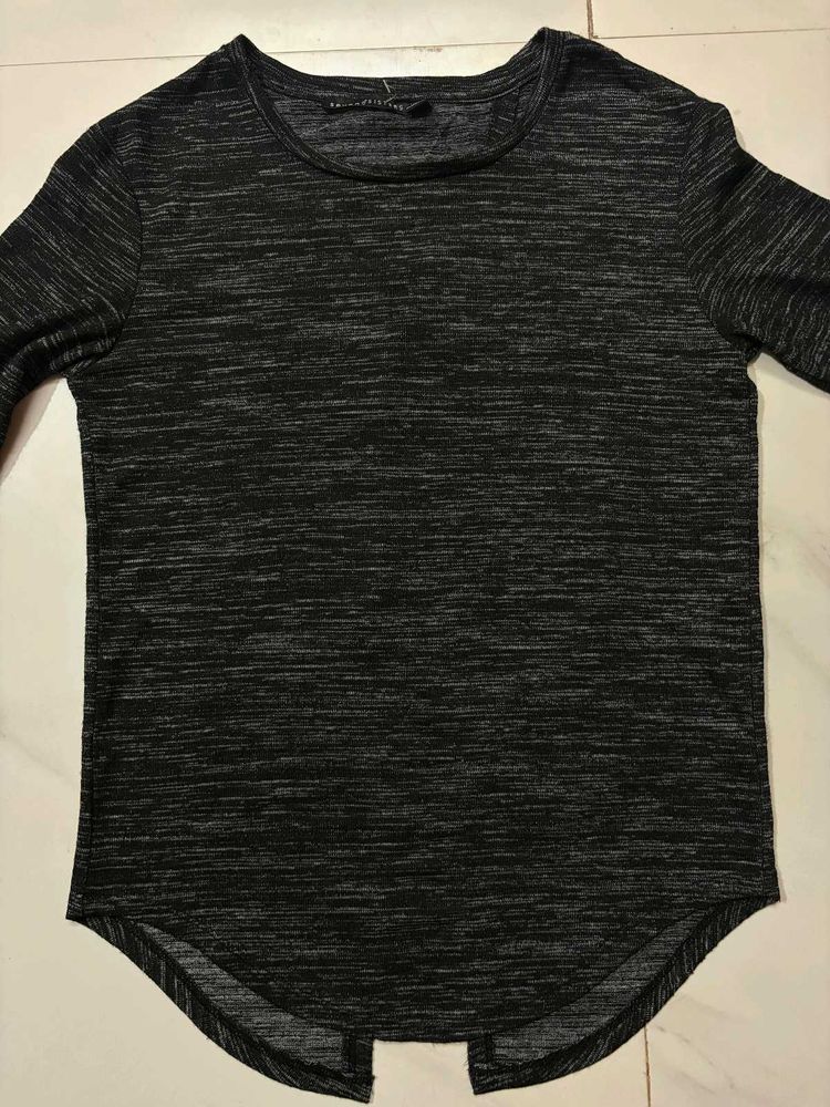 Marled black Grey Long Sleeve Top