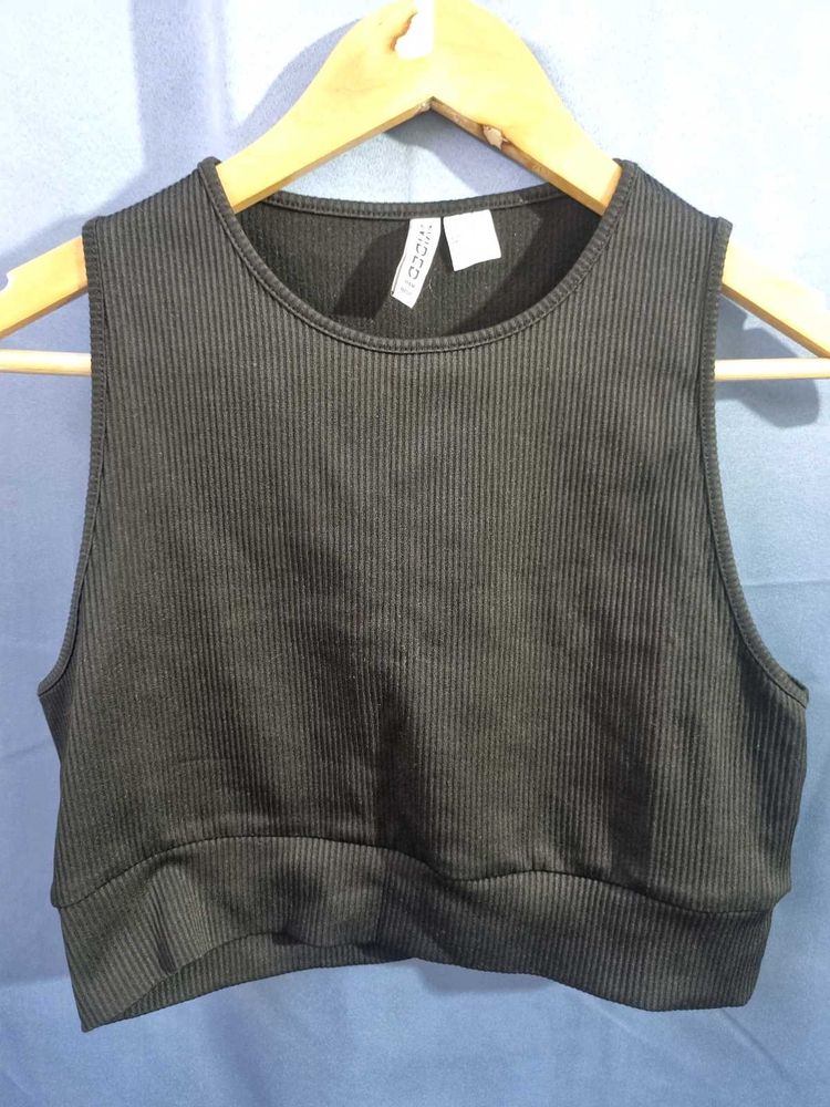 H&amp;M Black Ribbed Crop Top