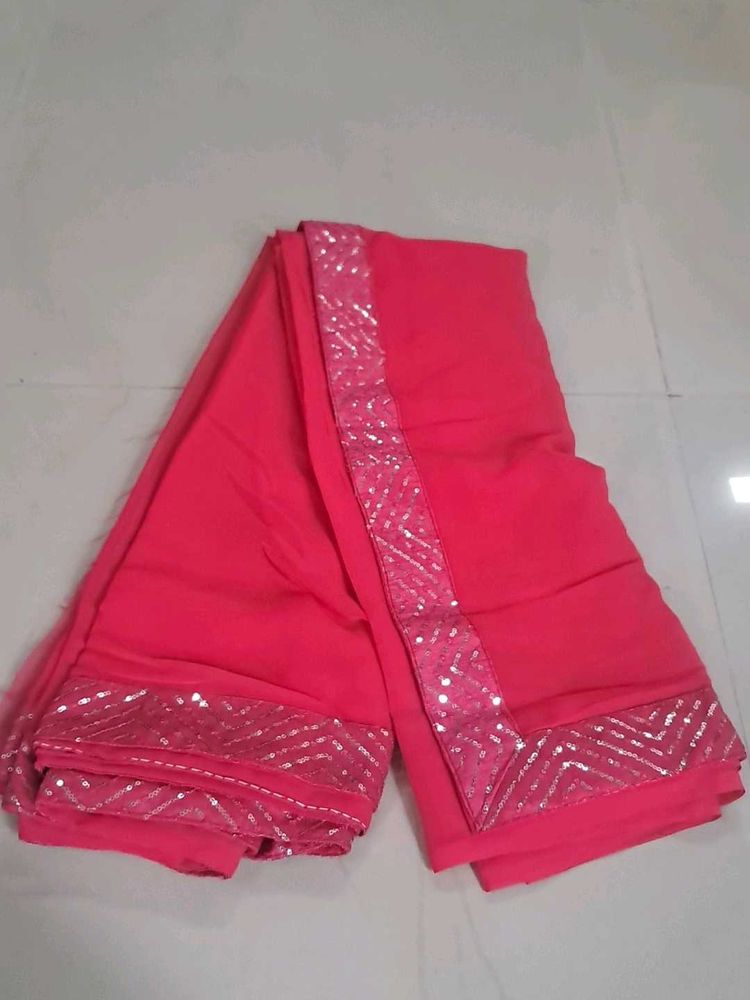 Vibrant Pink Saree with Sequins Border