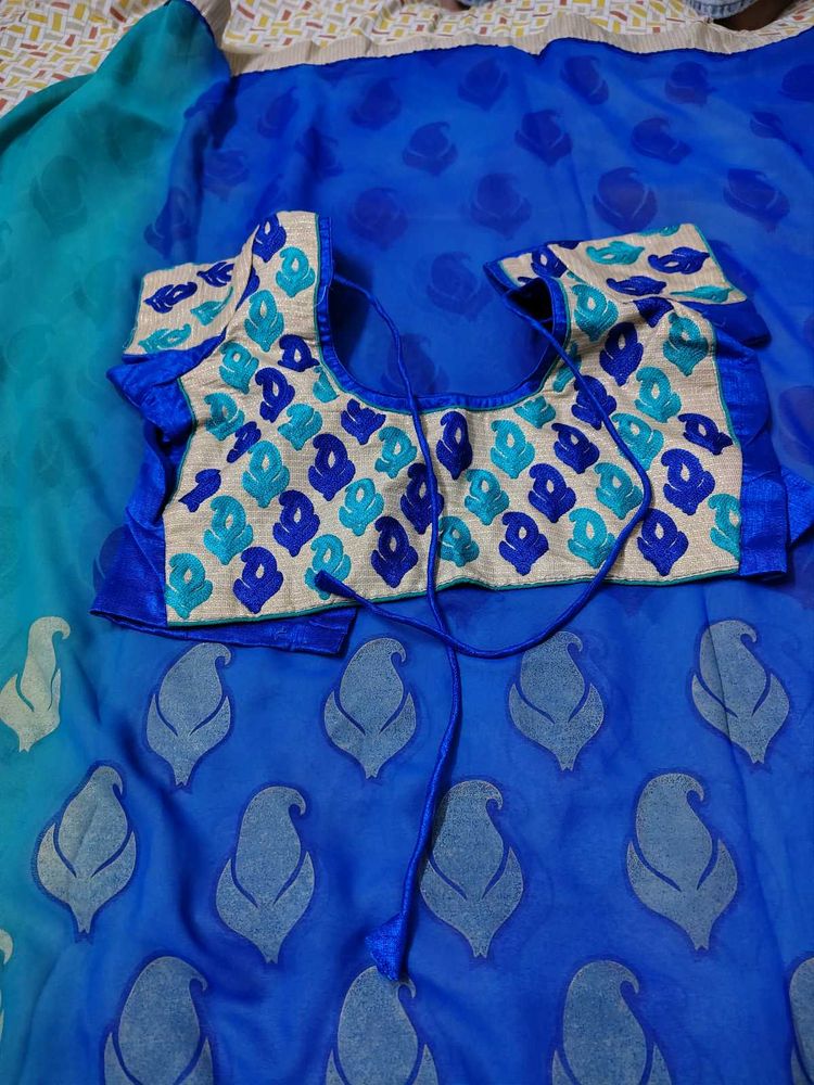 Beautiful Blue Saree with Embroidered Blouse