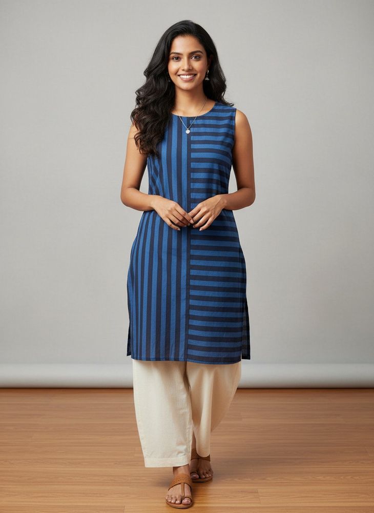 Blue Striped Cotton Kurta