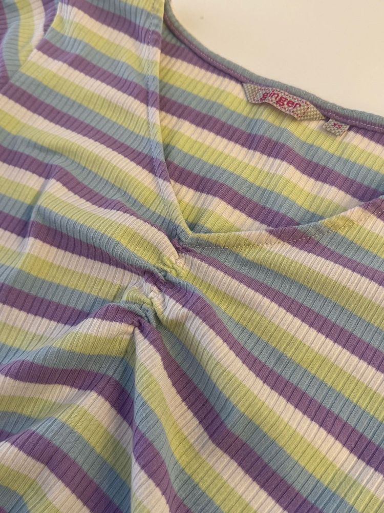 Striped Ruched V-Neck Crop Top