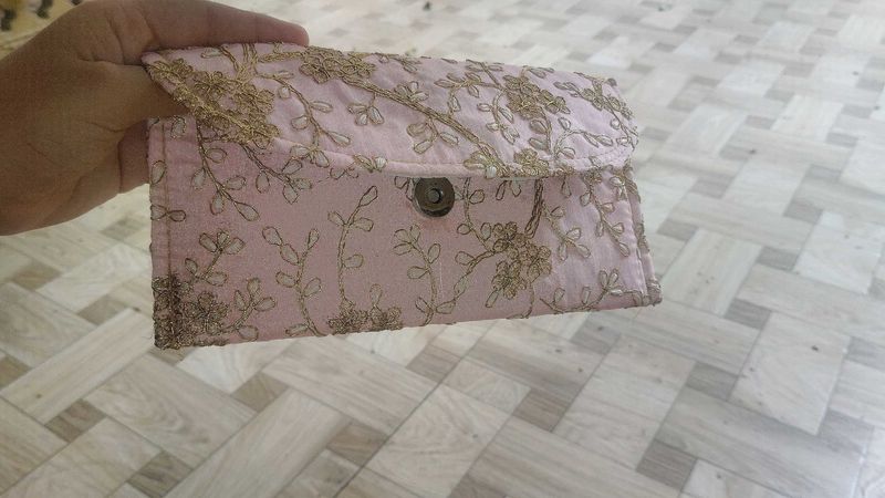 Embroidered Pink Clutch