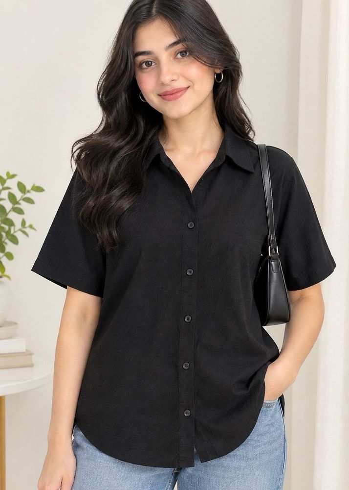 Classic Black Short Sleeve Button-Up Shirt