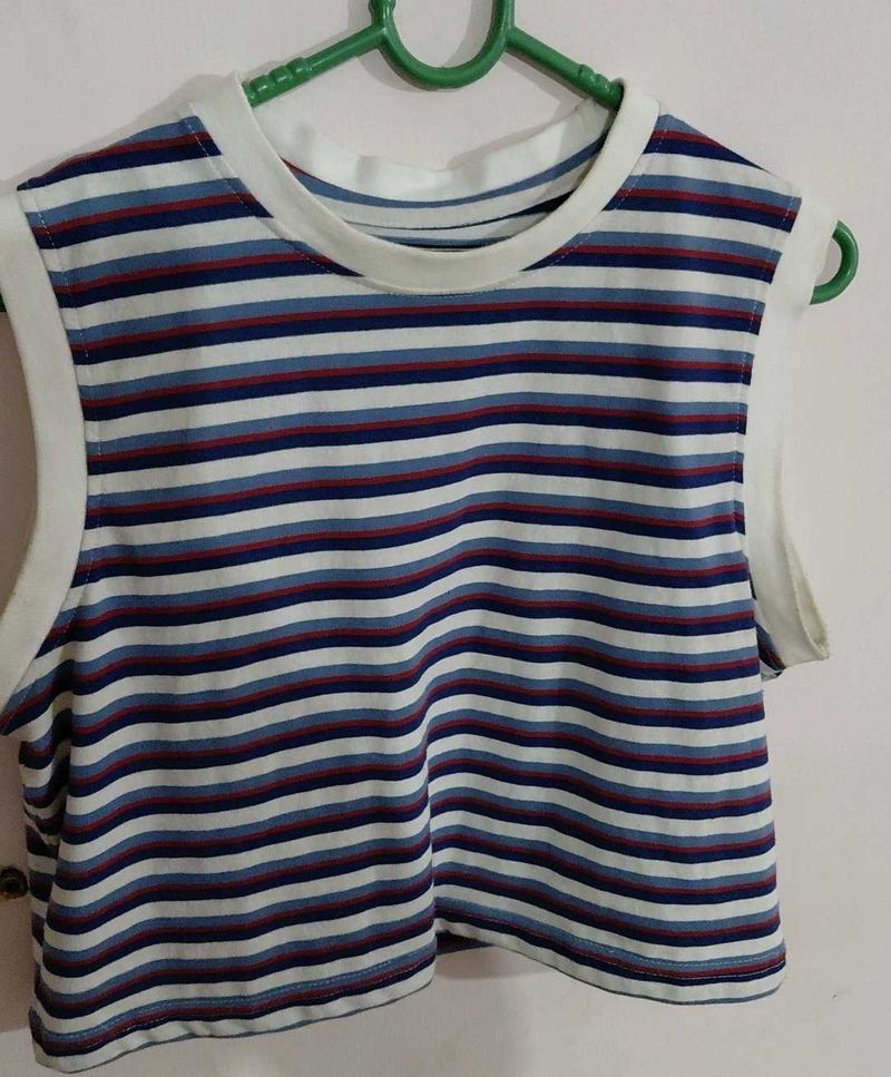 Striped Cropped Sleeveless Top