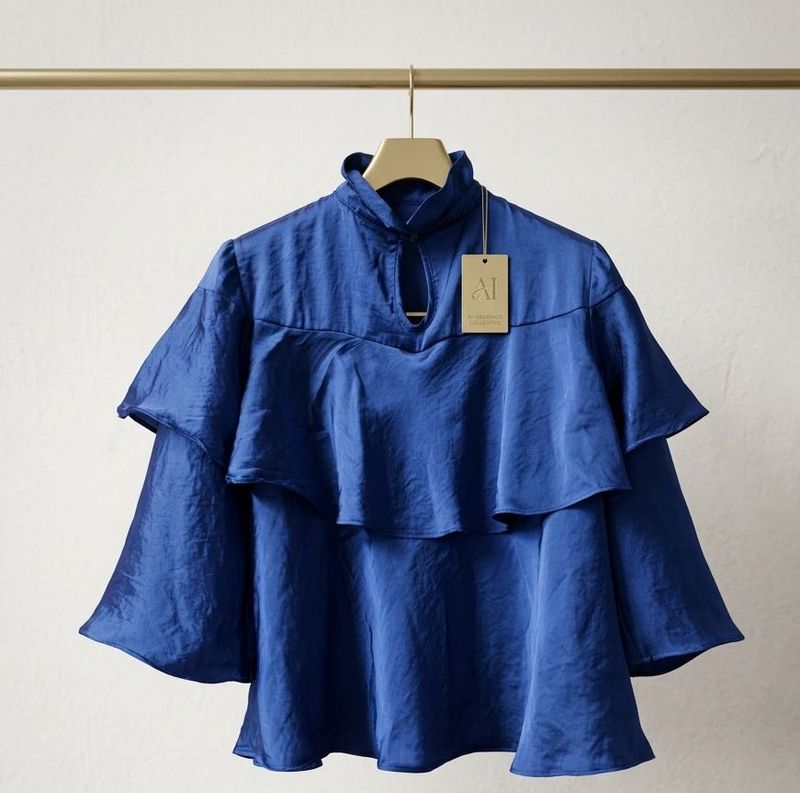 💙 GORGEOUS ROYAL BLUE SATIN RUFFLE TOP 💙