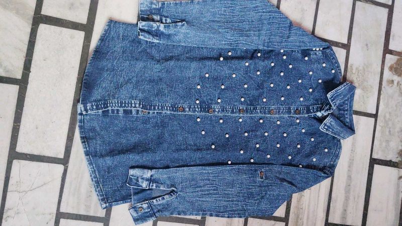 Pearl Embellished Denim Shirt