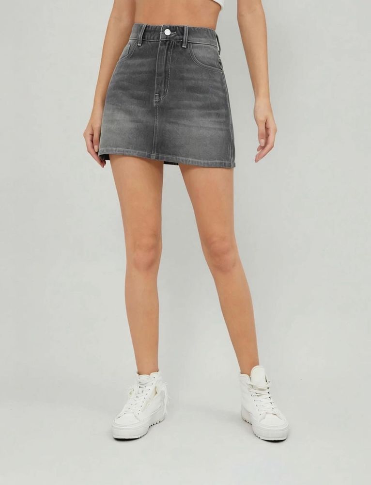 Grey Denim Mini Skirt
