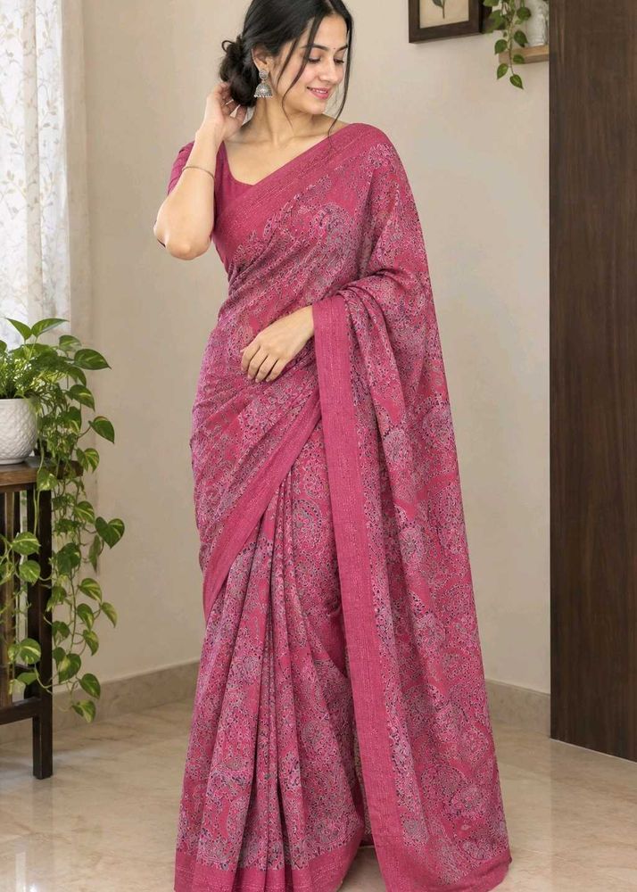Beautiful Pink Printed Saree