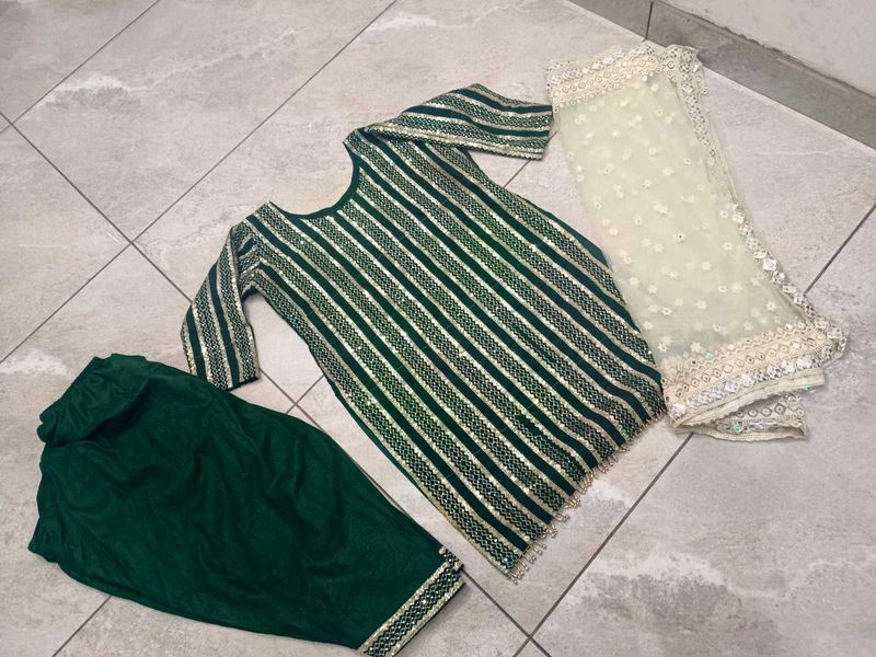 Green party wear Kurta Set with Dupatta