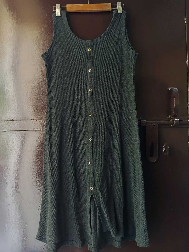 Korean Casual Grey Midi Dress